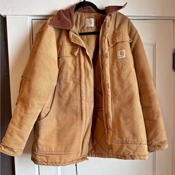 Carhartt Jacket Mens Tan Quilt Lined Workwear Canvas Duck Coat Barn Like New